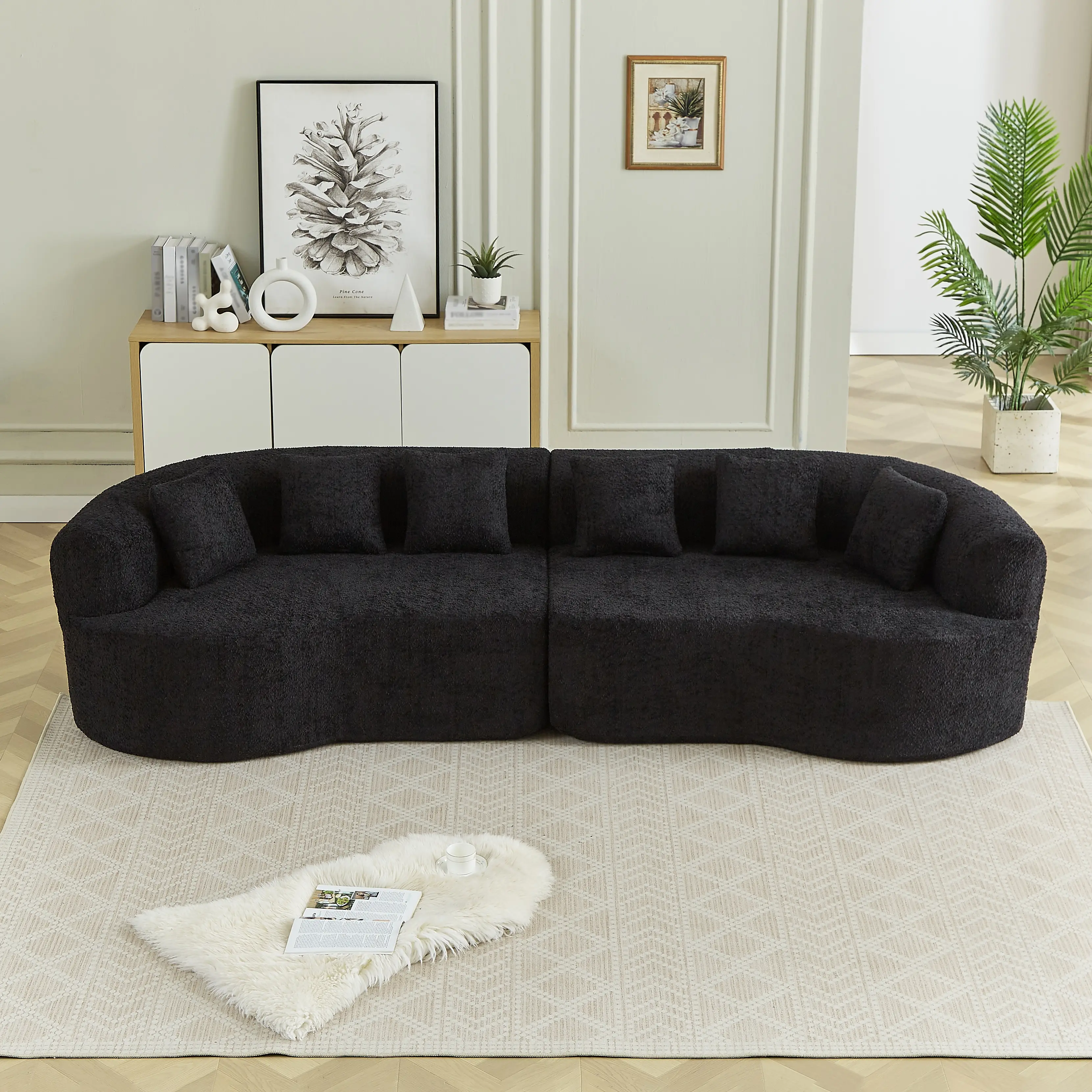 111.5" Oversized Curved Modular Sectional Sofa - Cloud-Like Chenille Couch, 6 Throw Pillows, Deep Seat Memory Foam, 4-Seater Luxury Modern Plush Sofas Living Room Furniture