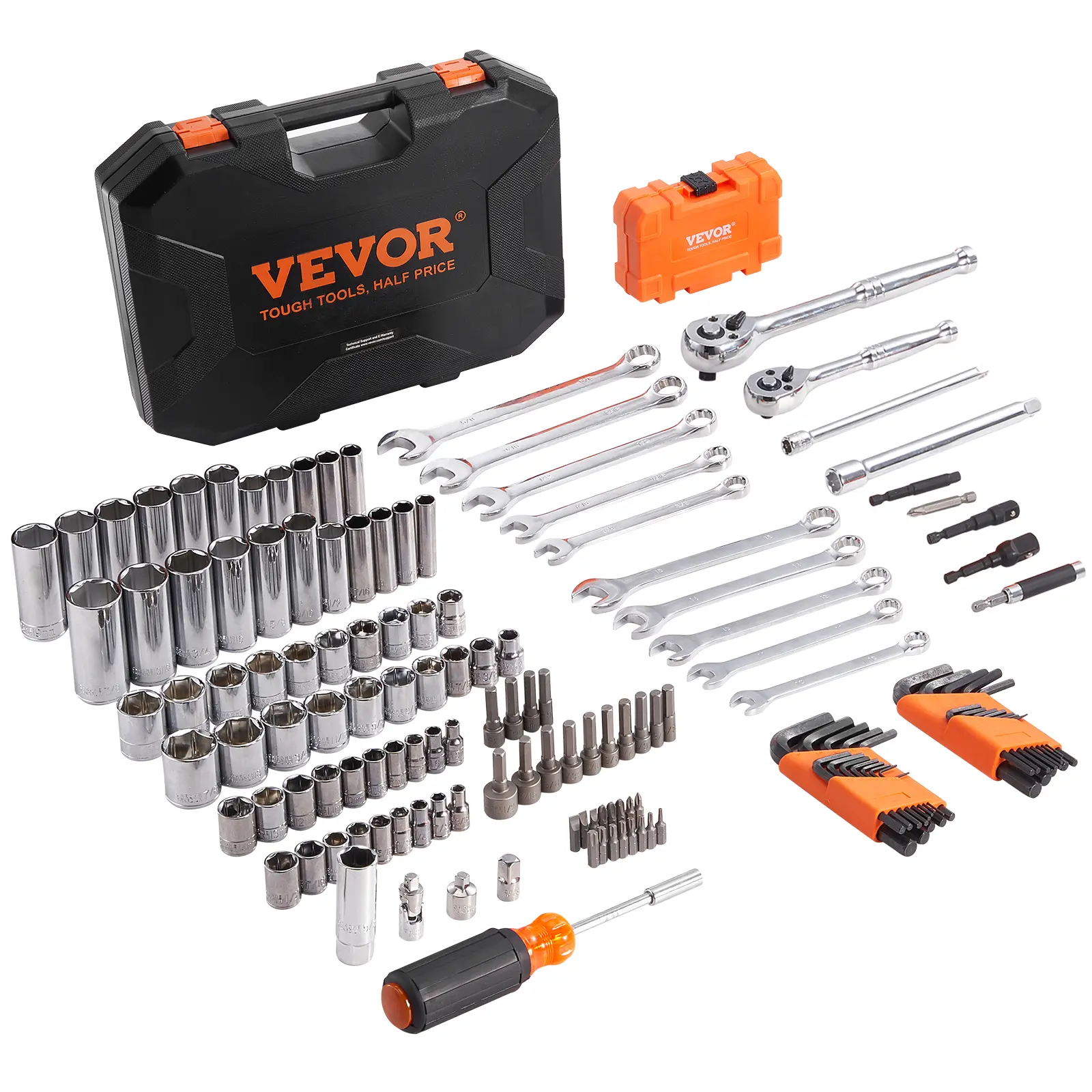【Summerfinds】VEVOR Mechanics Tool Set and Socket Set 1/4" and 3/8" Drive Deep and Standard Sockets145 Pcs SAE and Metric Mechanic Tool Kit with BitsCombination WrenchHex WrenchesAccessoriesStorage CaseCar Tool KitMechanical Tool