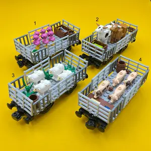 Farm Animal Transport Train, MOC Small Particle Building Blocks Assembly, Urban Railway Rail Train, Animal Transport Vehicle, Livestock Freight Train Toy, Building Block Set