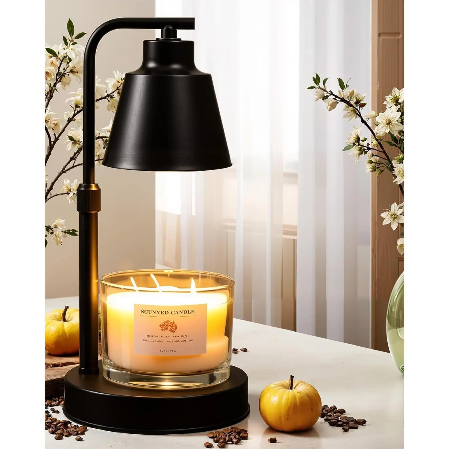Candle Warmer Lamp with Timer - Adjustable Brightness & Height, 2 Free Bulbs Included| Wax Warmer Lamp for Jar Candles, Farmhouse &  Decor  (Black)