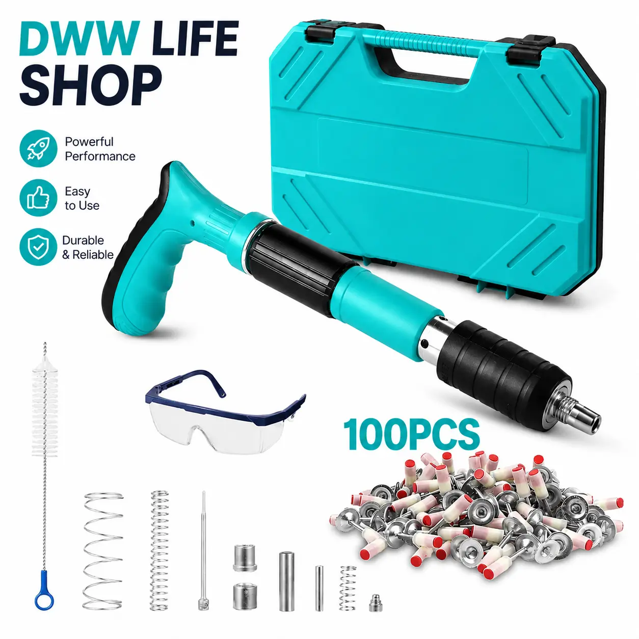 Manual Mini Steel Nail Gun 5 Gears Power Adjustable Wall Nail Guns for Ceiling，Manual Steel Nails Gun Tool, Concrete Nail Gun, Mini Portable Nail Shooting Machine with 100 Nails (Nail Gun Set) #summerwins