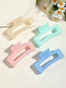 4 Pieces Spring Atmosphere Grabber Collection Macarons + Amber transparent color, jelly texture clear and gentle, hollow design light and not sagging, from commuting to date, easily create a casual and sweet hairstyle