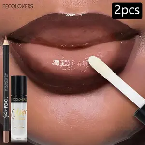 2PCS Glossy Lip Set, Shimmer Lip Gloss + Lip Oil + Lip Liner, Nourishing, Non-Sticky, High Shine, Long Lasting Shine, Daily Makeup