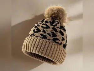Fluffer | Leopard Pom-Pom Cuffed Beanie
