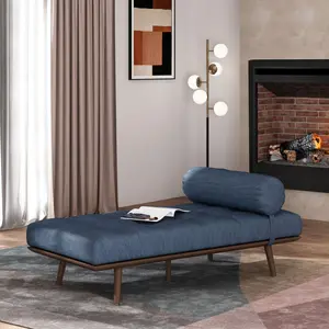 Mid-Century Velvet Chaise Lounge w/ Tufting & Wood Frame
