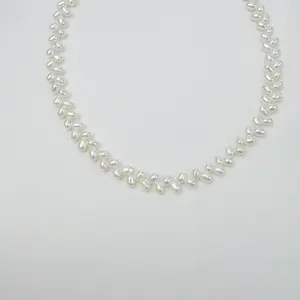 【Live】PEARLISM Wheat Ear Design Freshwater Pearl Necklace | 3.5-4 mm White Color S925 Silver Adjustable-AFSN030
