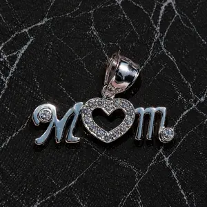 925 Sterling Silver “Mom” Heart Pendant with CZ