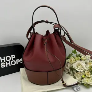 Pre-owned Loewe As Shown Shoulder Bags Balloon Small Bag Bicolor Burgundy and Tan Leather LA44525