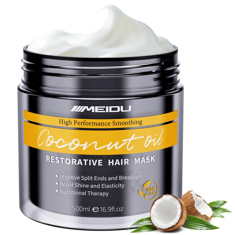 MEIDU Alcohol-Free Keratin Hair Mask - 500ml Ginseng & Coconut Oil Conditioning Treatment, Repairing Hydrating Moisture Boost for Dry, Wavy Hair Strands, Smooth Haircare for Adults