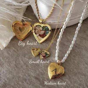 Gold Photo Locket Necklace Large Medium Small Heart Memory Gift for Friends Family Special Occasions Everyday Wear