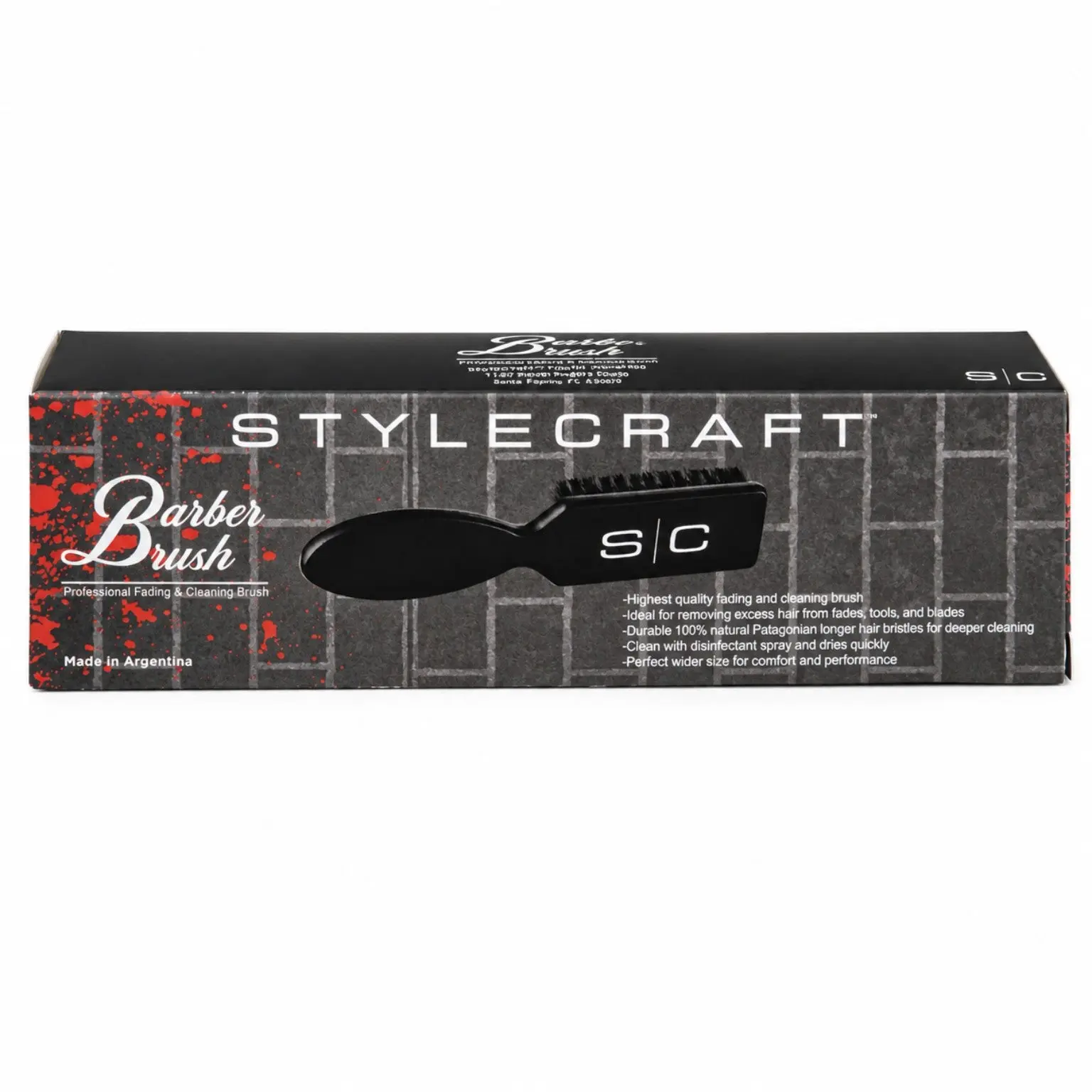 StyleCraft Professional Fade & Cleaning Barber Brush w/ 100% Natural Bristles & Wood Handle (SCBFB)