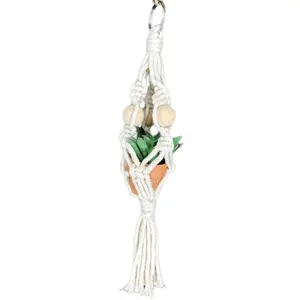 Indio Micro Plant Hanger 100% Cotton Macrame Mini Boho Plant Holder, Handmade Bohemian Home Décor, Car Succulent Hanger, Key Chain