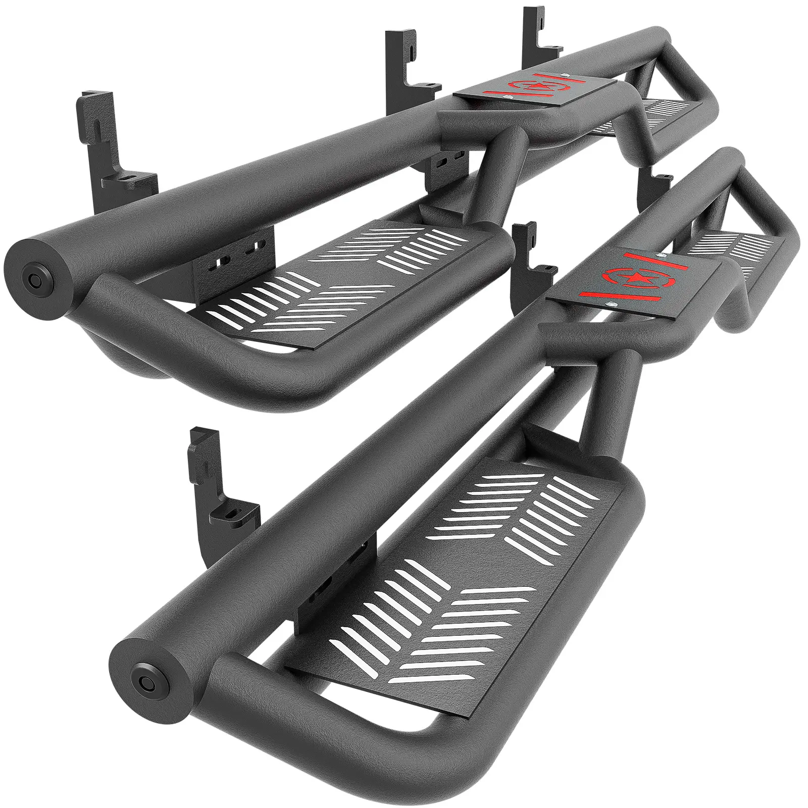 【EYOUHZ】Running Boards Side Steps - 2 Side Bars for 2015-2026 Chevy Colorado & GMC Canyon Crew Cab (4 Full-Size Doors), Carbon Steel Bolt-On Installation, 2-Stair Design Black Powder Coated Rails