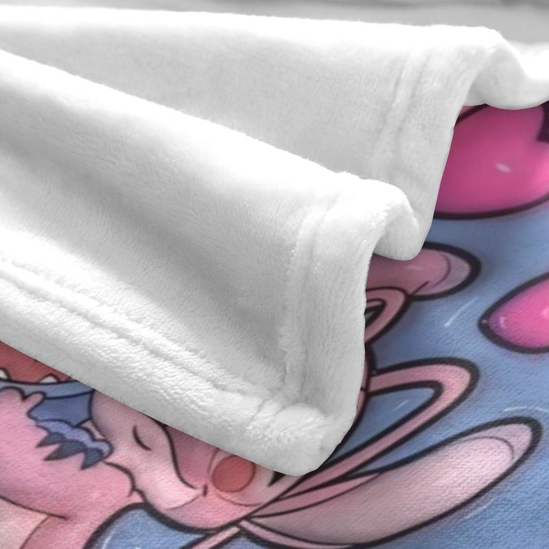 Disney Stitch Couple Photo Blanket Pink & Blue Designs with Heart Patterns and Miss U Love Texts for Cozy Cuddling