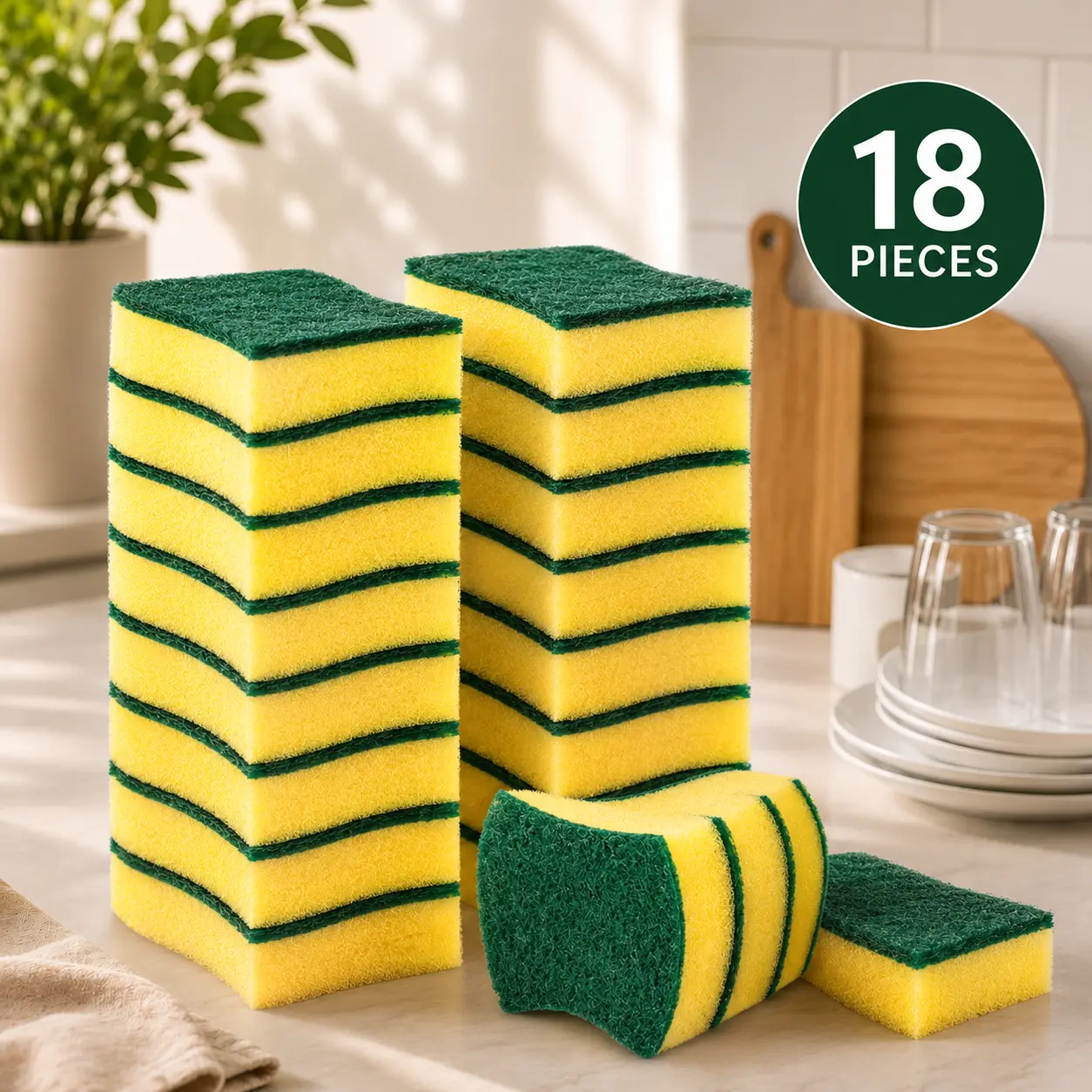 8PCS Heavy Duty Scrub Sponges - Double-Layer Non-Scratch, Flexible, Fuzzy, Scrub & Wipe, Versatile Reusable Cleaning Sponges & Scouring Pads for Kitchen Dishes, Pots, Sink Bulk Household Use, Double-Layer Non-Scratch Sponges & Scouring Pads, Flexible Spon