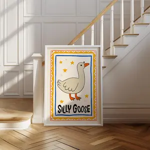 Silly Goose On the Loose Print Unframed, Apartment Decor, Retro Wall Art, Quirky Wall, Nursery Art, Cottage Core Decor, Trendy Wall Art Poster, Cute