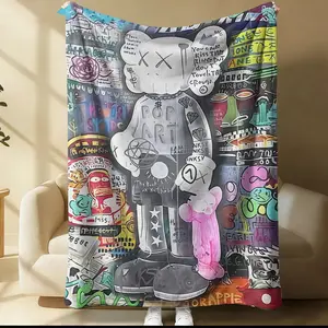 KAWS Pop Art Graffiti Lunch Break Blanket, Lightweight Flannel Small Throw Blanket, Portable Cozy Nap Blanket for Office, Couch, Travel, All-Season for Teens & Adults