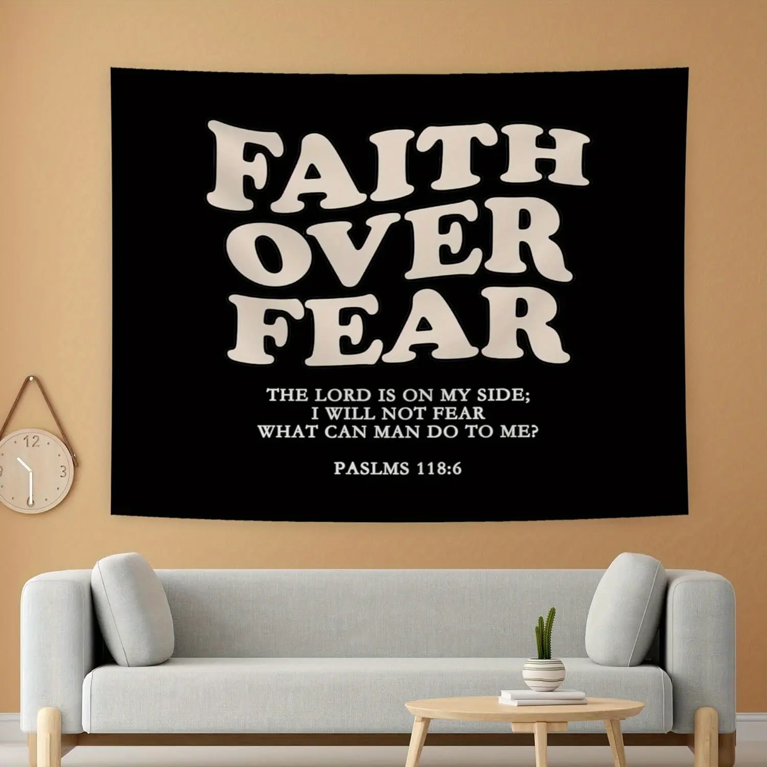 Faith Over Fear Black Christian Tapestry - Bible Verses Christian Tapestry Wall Hanging for Bedroom Living Room Decor, Christian Home Decor, Christian Wall Blanket Decor Home Decor Tapestry