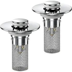 2PCS Bathroom Sink Stopper Hair Catcher, Pop Up Sink Drain Stopper with Strainer & Filter, Universal Drain Plug for Sink Drain & Replacement, Sink Drain Cover with BasketGift