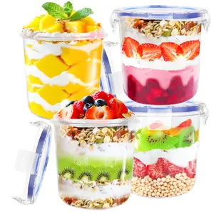 4 Pcs Overnight Oats Containers with Lids,16 oz Plastic Oatmeal Prep Container Jars,Reusable Cereal Yogurt Fruit Storage Cups for Breakfast Lunch
