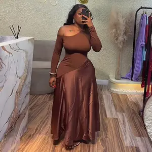 summer spring clothes Women One Shoulder Full Sleeve Maxi Long Dress 2025 Summer Patchwork Vintage Birthday Sexy Club Party Evening Dresses