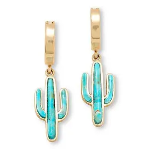 GemHues Composite Turquoise Cactus Design Drop Earrings