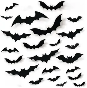 68Pcs Halloween Bat Wall Decor Set 3D Realistic PVC Stickers for DIY Home Party Supplies 4 Sizes Spooky Atmosphere Decorations Scary Ornaments