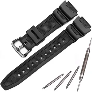 Natural Resin Replacement Watch Band Compatible with Casio W218H W-219H AE1200WH AE-1300WH W800H SGW-300H F-108WH Waterproof Rubber strap