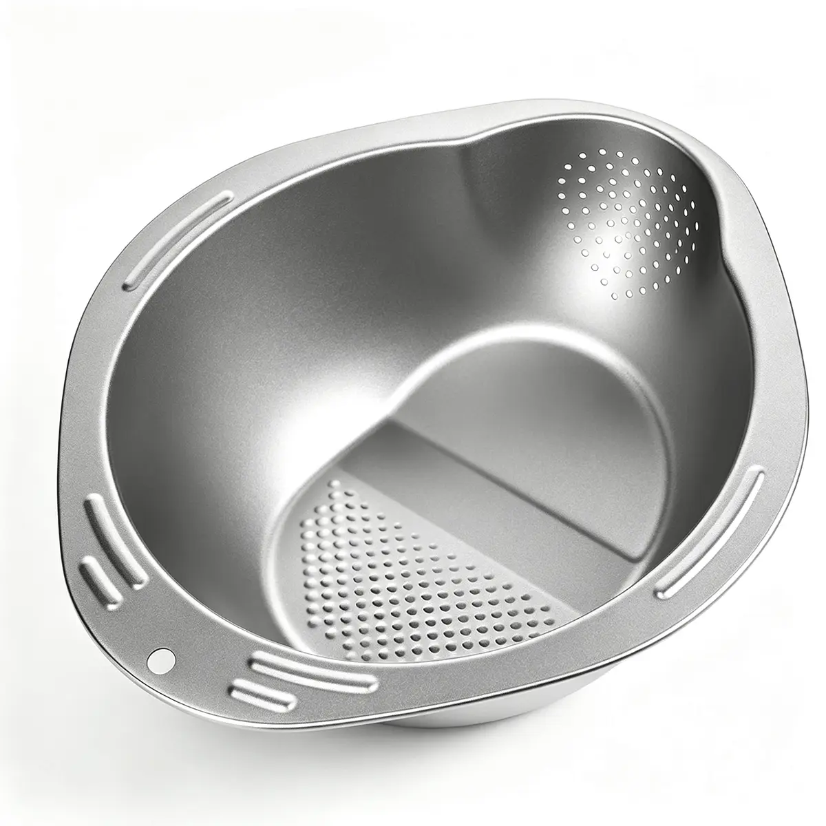 Stainless Steel Hanging Colander, Sturdy Lightweight Metal Kitchen Utensil with Holes for Rice, Fruits, Vegetables