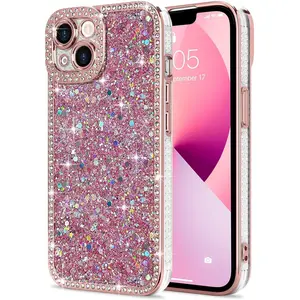 Lafunda for iPhone 13 Case Glitter, Luxury Shiny Bling Sparkly Phone Cover with Crystal Diamonds Rhinestone for Women Girls Soft TPU Slim Shockproof Protective Phone Case for iPhone 13 6.1", Pink