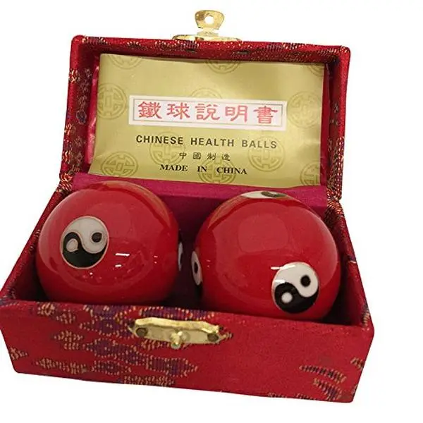 THY ARTS Red Yinyang #2 Chinese Cloisonne Baoding Balls, Manual Body Care Massage Tools, Hand Exercise Stress Balls with Hollow Sound, Stress Ball