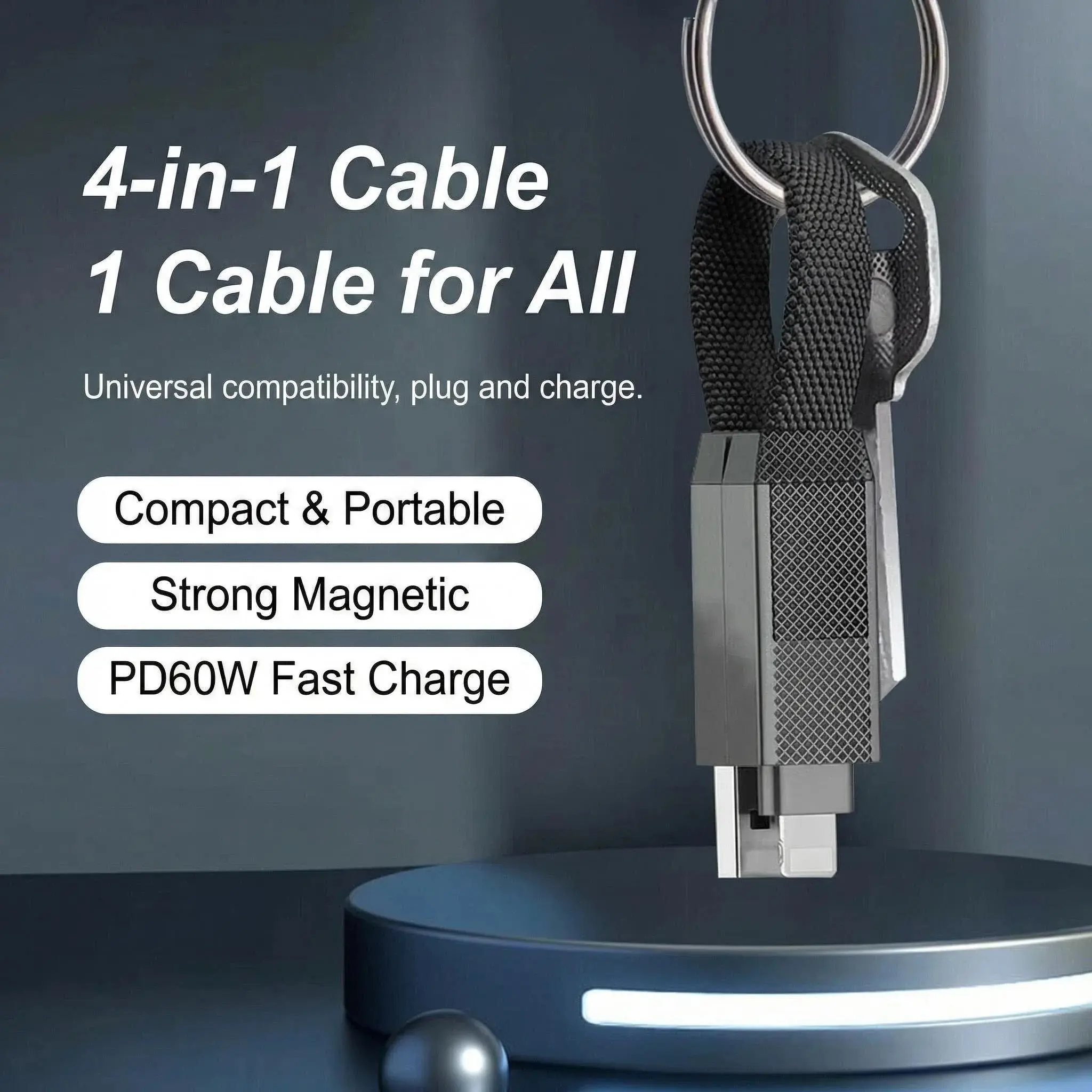 Finekeep 4-in-1 Magnetic Braided USB-A Charging Cable with Keychain - Durable Alloy Fast Connectors, Portable Easy-to-Store, Sync & Protection-Focused for iPhone/Android (Back-to-School Season)