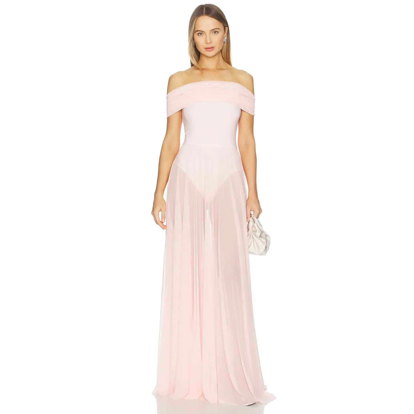 Norma Kamali Sleeveless Cowl Neck Combo Flared Gown in Ballet Pink