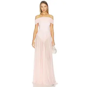 Norma Kamali Sleeveless Cowl Neck Combo Flared Gown in Ballet Pink