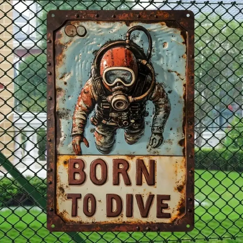 Born To Dive Vintage Aluminum Wall Sign for Bedroom Living Room Garage Porch Gift for Divers Home Decor Wall Art Housewarming  Aluminum