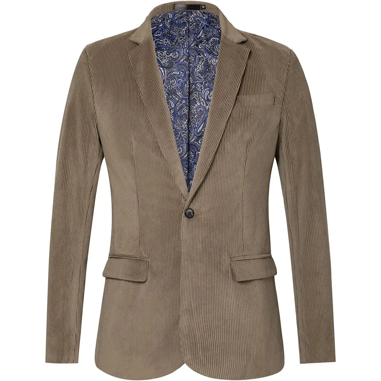Men's Casual Corduroy Blazer Jacket Slim Fit One Button Work Wear Sport Coat
