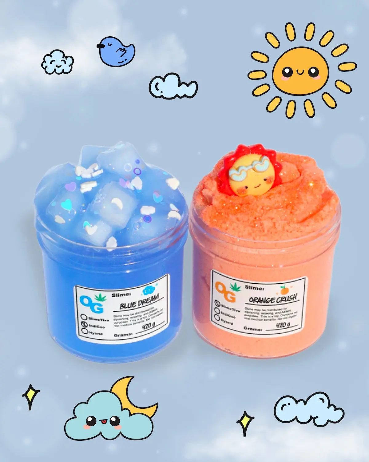 Indigoo + Slimetiva Duo - OG Slimes 3 oz Jelly Cube x Cloud Dough Slime Set