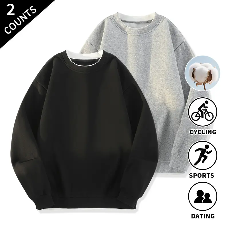 2-Pack Solid Crew Neck Pullover Sweatshirts for Men, Classic Basic Sweatshirts Ideal for Layering and Everyday Outfits
