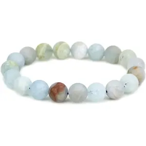 Angelstones Natural Matt Multicolor Aquamarine Nephrite Genuine Semi-Precious Gemstones Healing 10mm Beaded Stretch Bracelet 7" Unisex