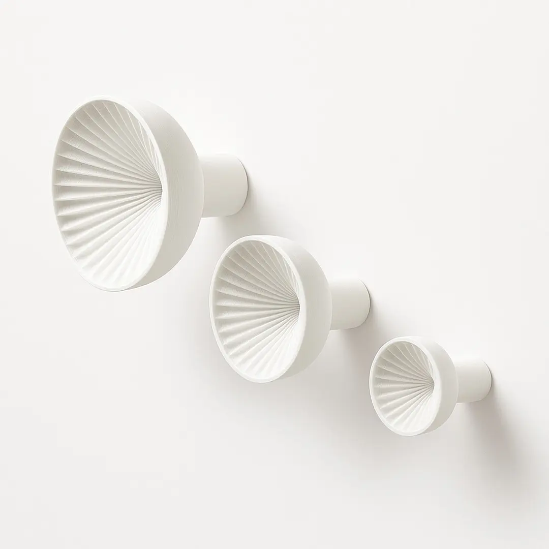 Smooth Fluted Round Wall Hooks Set of 3 - Modern Pleated Wall Hangers for Entryway, Closet, White Home Decor Hooks