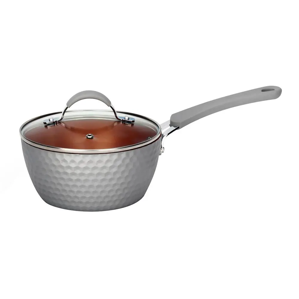 1.7Qt Non-Stick Saucepan Pot with Lid - Copper | Stylish Diamond Pattern Cooking Pot - Induction, Gas, Electric & Ceramic Compatible Cooktops - Home Kitchen Essentials