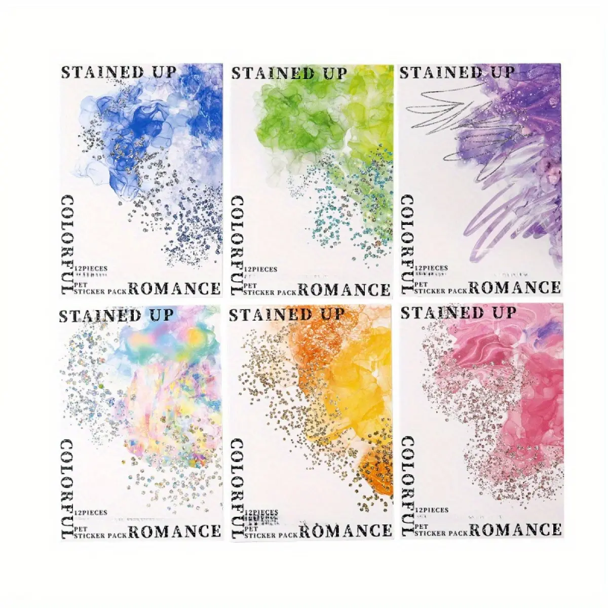 72-Piece Colourful Romantic Theme PET Waterproof Watercolour Hot Stamping Decal Stickers, DIY & Decorative Office Stationery Sticker Pack, Decal Sticker