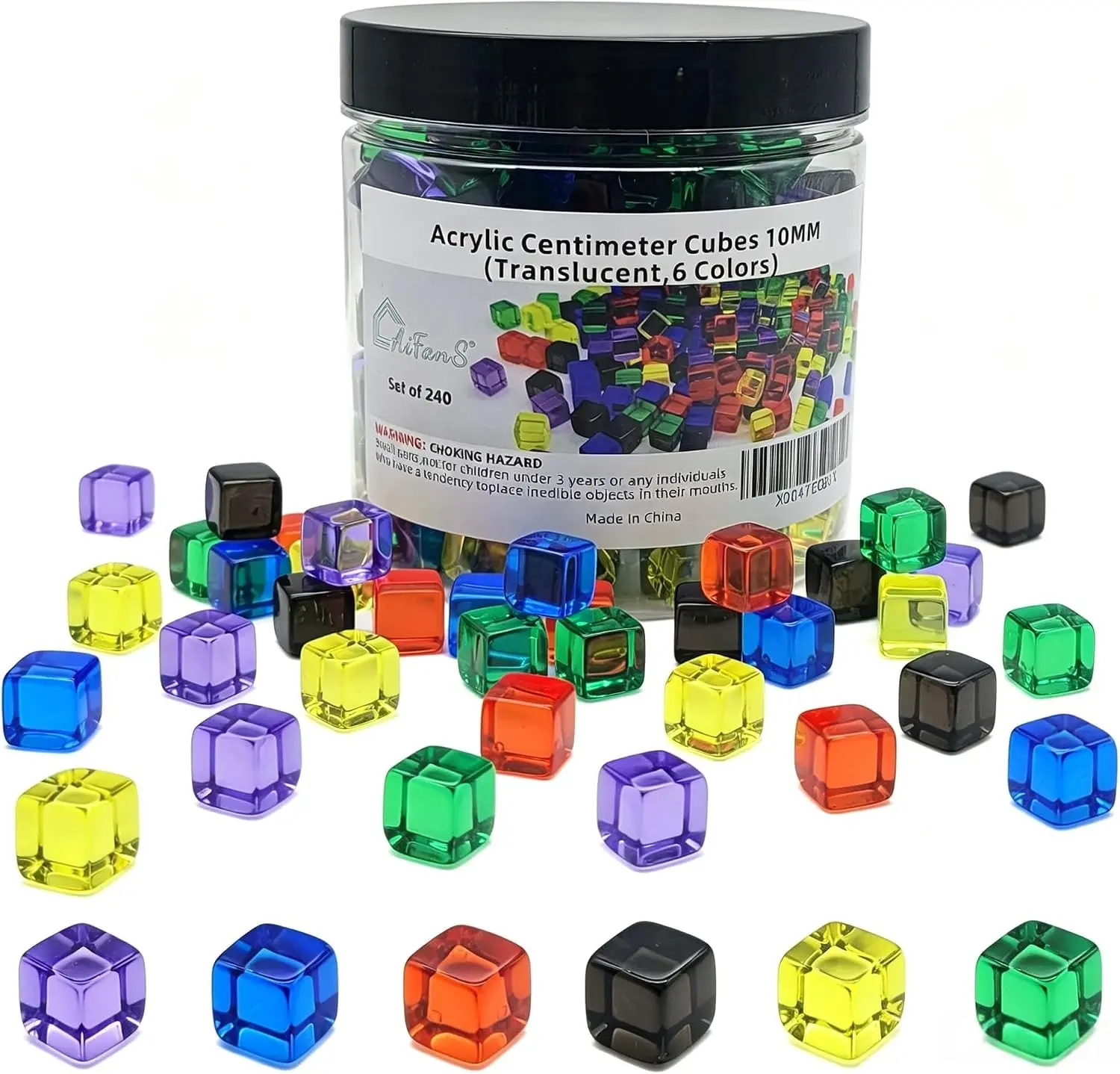 240PCS Translucent Colorful Set Centimeter (cm) Plastic Math Sorting Cubes, Early Development Activity Toy with Portable Storage Box, Translucent Cubes