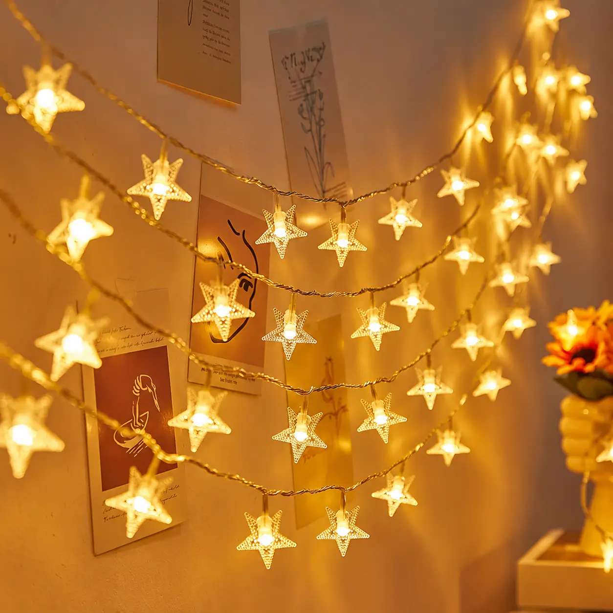 20 LED Cute Star String Lights 10 FT, Warm White Battery Operated Fairy Lights with Steady On and Flashing Modes for Bedroom, Dorm Room, Kids Tent, Party, Wedding, Christmas, Holiday and Home Decor, Indoor & Outdoor Use,