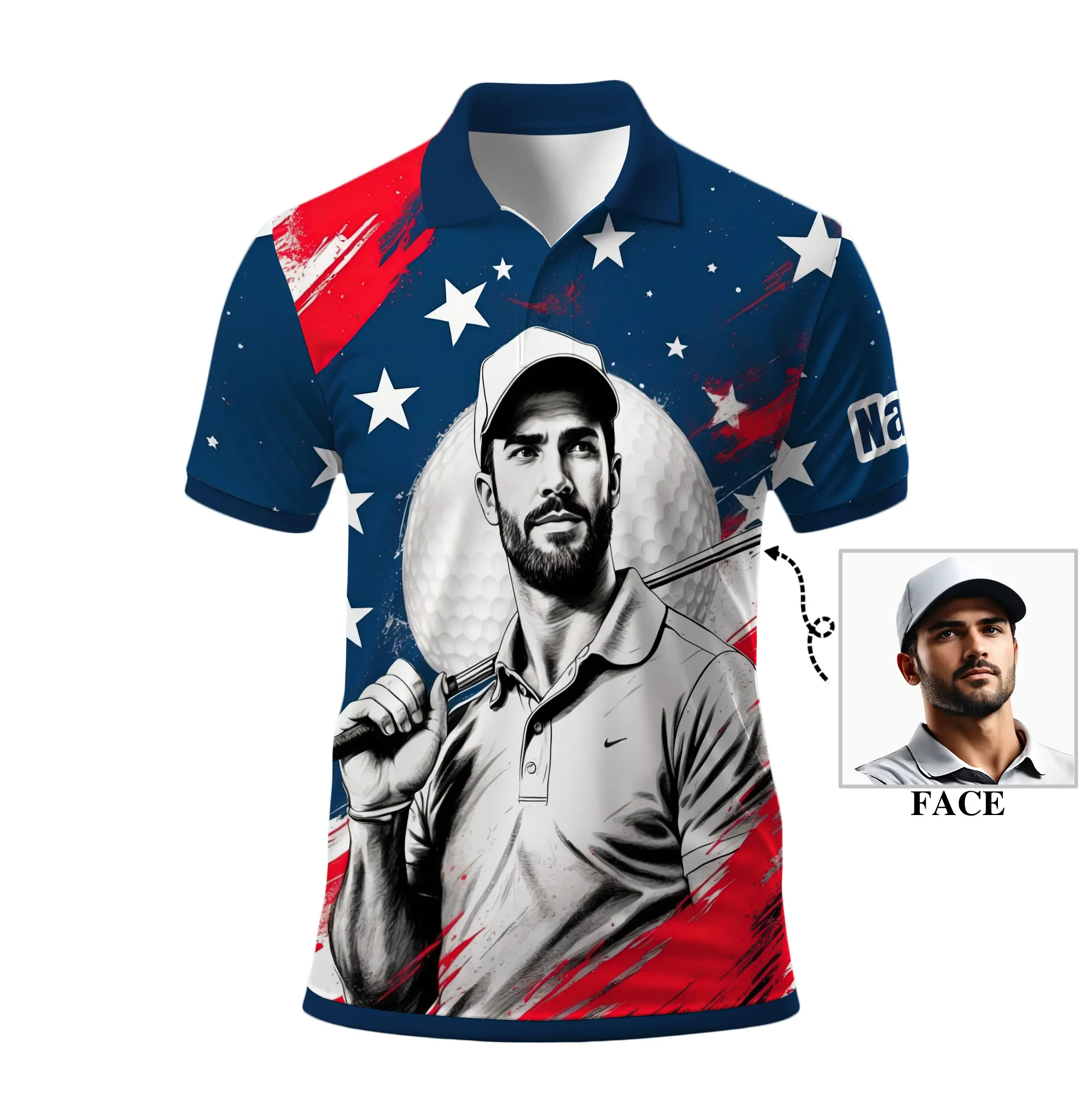 Patriotic American Flag Golf Polo for Men, Stars Stripes Design Unique Gift for Independence Day, Father’s Day - Team Event Premium Polyester Shirt Moisture Wicking