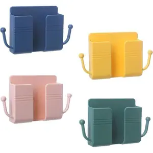 4PCS Wall Mount Phone Holder – Self Adhesive Charging & Remote Storage Stand (No Drill)