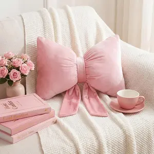 Large Pink Bow Pillow 18 x 16 Inches Velvet Bownot Throw Pillow Decorative Cute Coquette Bow Cushion Decor for Wedding Dorm Room Bed Anniversary Sofa Couch Car Gift