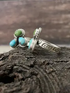 Handmade Sterling Silver Sonoran with White Turquoise Adjustable Ring "Signed Nizhoni"