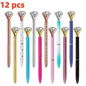 12 Pcs 5.5in x 0.8in Diamond Pens Fun Fancy Crystal Diamond Pen for Women, Bling Metal Pens, Black Ink (Mixed Colors),Textiles & Soft Furnishings