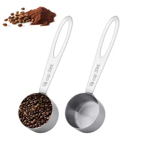 [Stainless Steel Measuring Cup] Set of 2: 1/8 Cup Measuring Cup, 30ML Coffee Spoon, Stainless Steel Measuring Cup, Tea Can Measuring Spoon, Long Handle Cooking Measuring Spoon (30Ml)